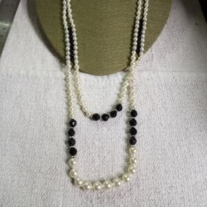 Nrt faux pearl black faceted beads necklace